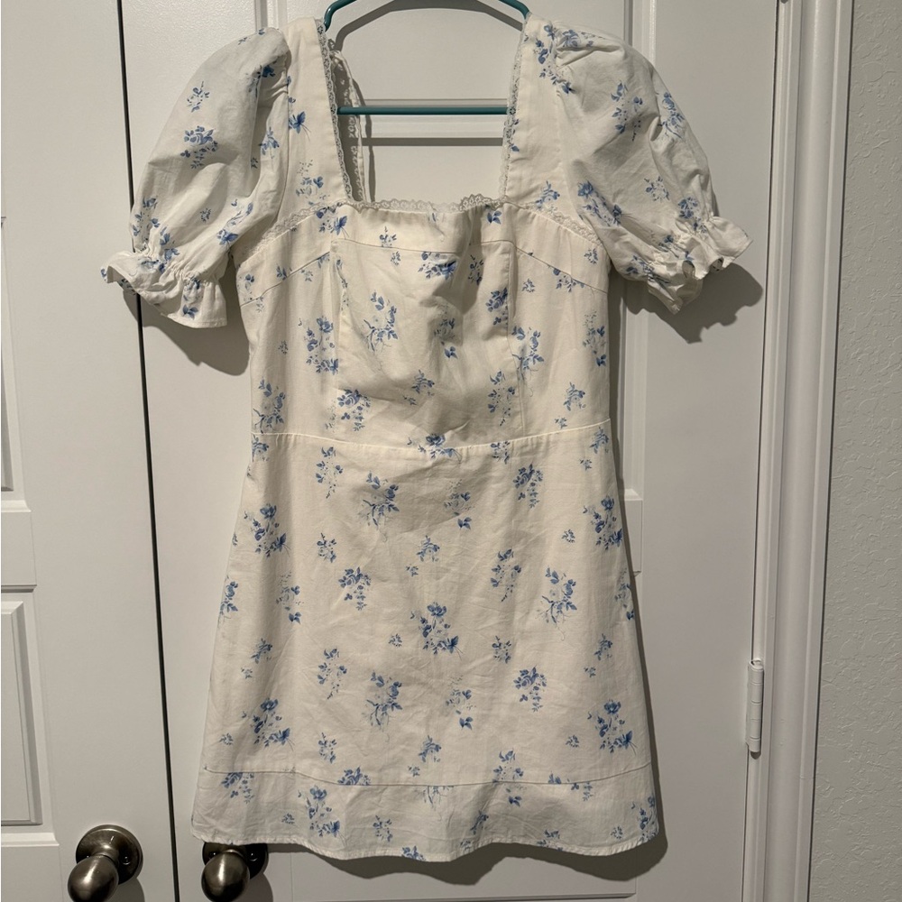 Altar'd State Cream Mini Dress with Blue Floral Print